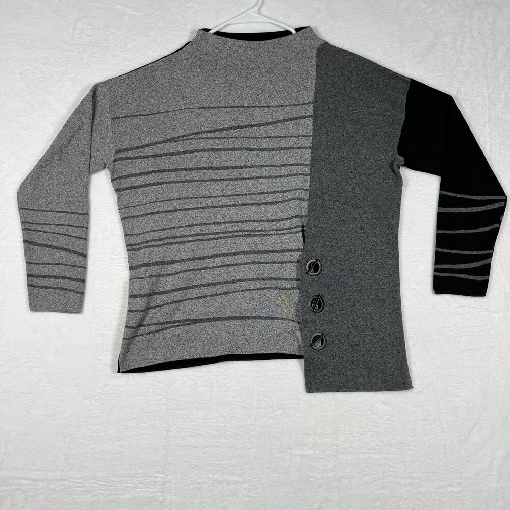 NIC+ZOE Womens Sweater Size PM Petite Medium Black Gray Colorblock Cotton